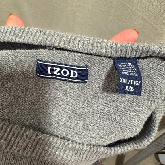 IZOD Mens XXL Sweater Color Block Crew‎ Neck Pullover Gray Black Knitwear - Picture 4 of 5